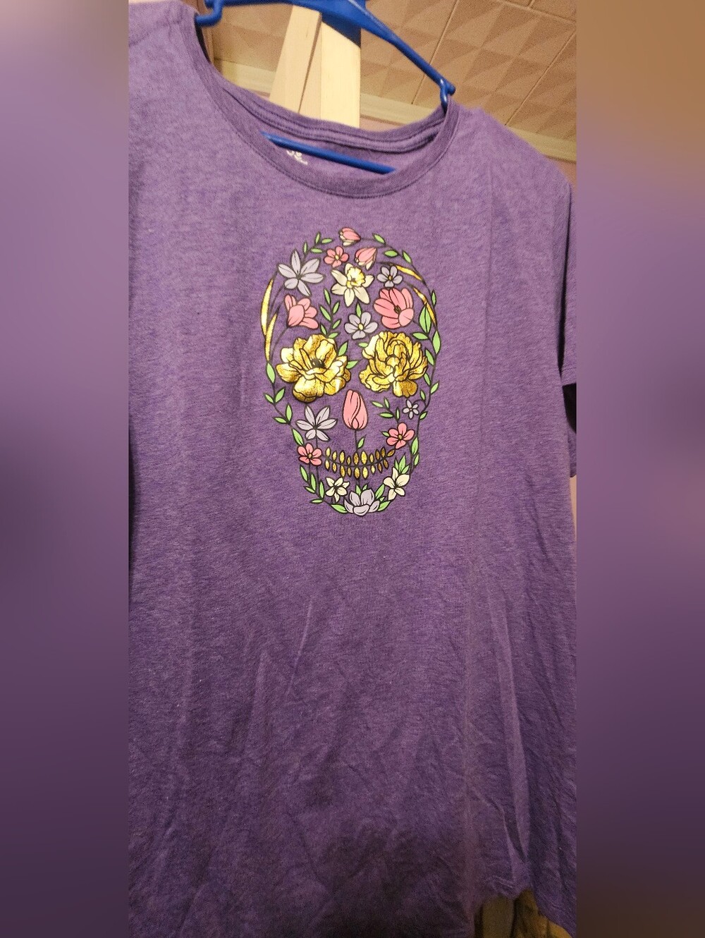 Purple Floral Skull Graphic Tee